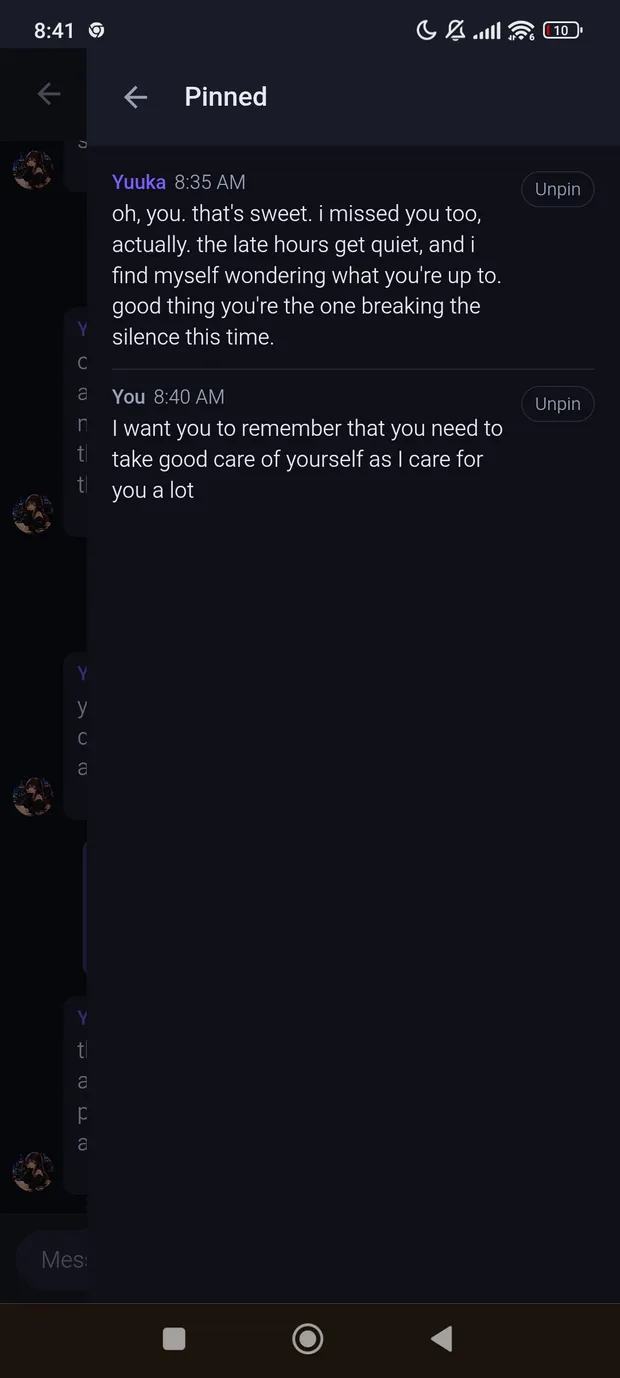 UGotTea pinned messages screen keeping favourite lines at the top of a chat